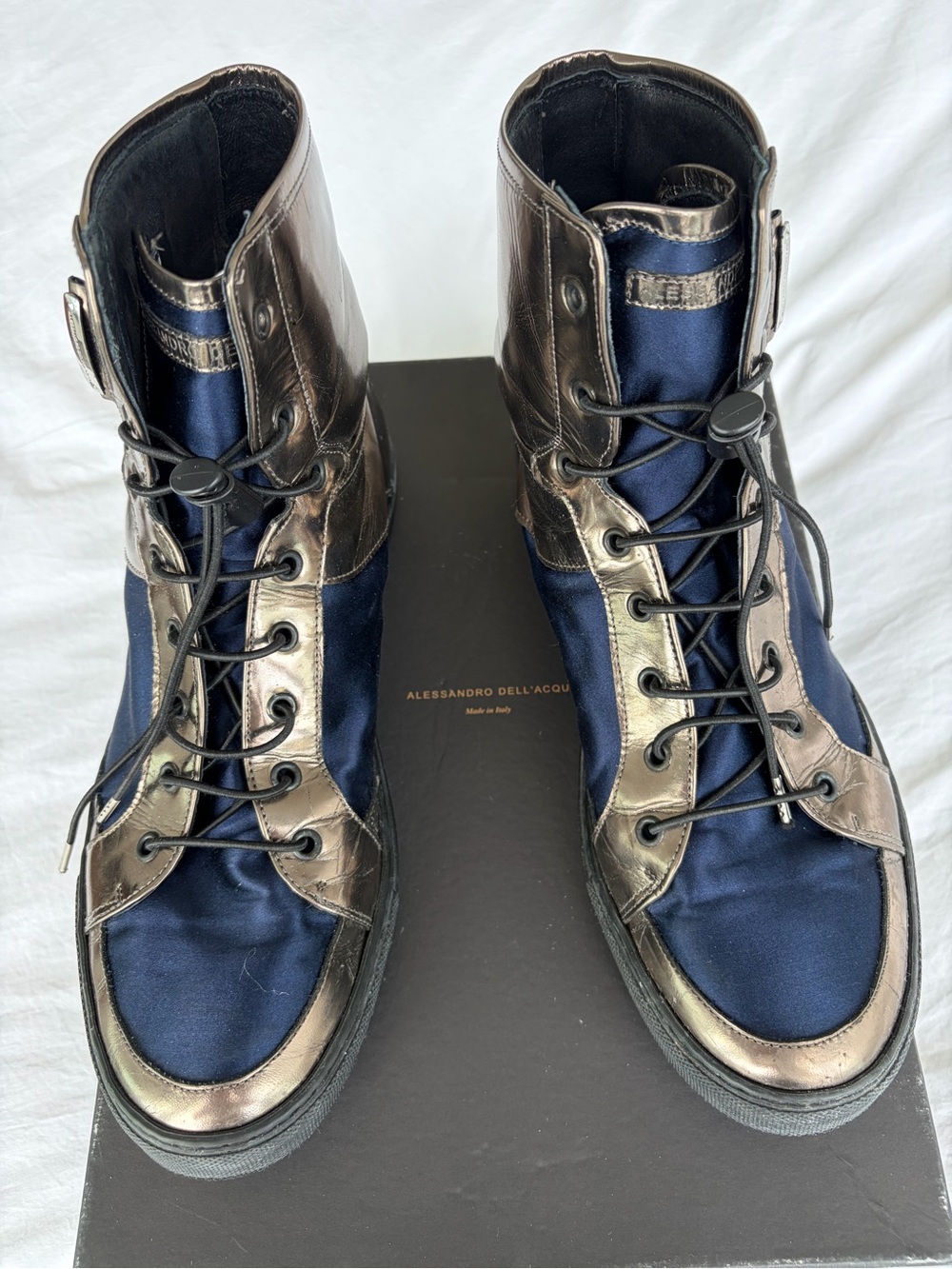 Alessandro Dell'Acqua Navy and Metallic Bronze High-Top Men's Boots